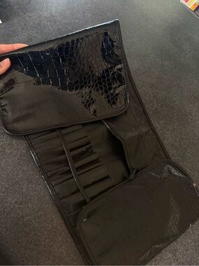 Black Croc-Embossed Travel Makeup Brush Roll